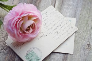 Rose mit alter Postkarte; Bild zu: Erinnerungen wachhalten